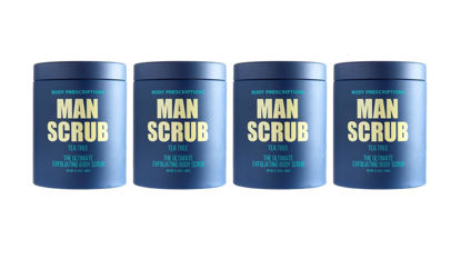 Picture of Body Prescriptions Men’s Exfoliating Body Scrub - Ultimate Skin Cleansing Wash in Jar with Twist-Top Lid, For All Skin Types, 21 Ounce (Pack of 4), Tea Tree