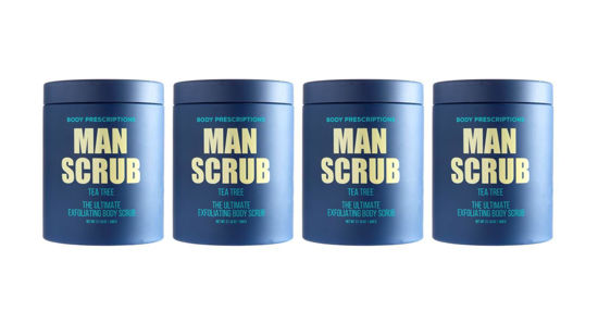 Picture of Body Prescriptions Men’s Exfoliating Body Scrub - Ultimate Skin Cleansing Wash in Jar with Twist-Top Lid, For All Skin Types, 21 Ounce (Pack of 4), Tea Tree