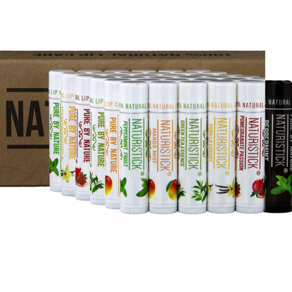 Picture of 36-Pack Bulk Lip Balm Gift Set by Naturistick. Assorted Scents. 100% Natural Ingredients. Includes Counter Display Box. Best Beeswax Chapstick for Dry, Chapped Lips. Made in USA