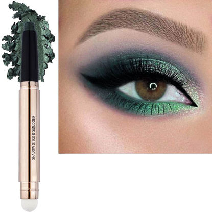 Picture of SAUBZEAN Evergreen Eyeshadow Stick Makeup, Highlighter Matte Cream Eye Shadow Pencil, Waterproof Hypoallergenic Long Lasting Crayon, Glitter Primer Palette Shimmer Eyeliner Pen wiht Soft Brush