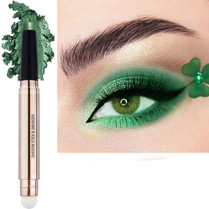 Picture of SAUBZEAN Bright Green Eyeshadow Stick Makeup, Highlighter Matte Cream Eye Shadow Pencil, Waterproof Hypoallergenic Long Lasting Crayon, Glitter Primer Palette Shimmer Eyeliner Pen wiht Soft Brush
