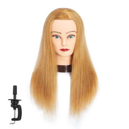 Picture of Traininghead 100% Human Hair Mannequin Head Hairdresser Training Head Cosmetology Manikin Head Doll Head With Free Clamp (Light Blonde)