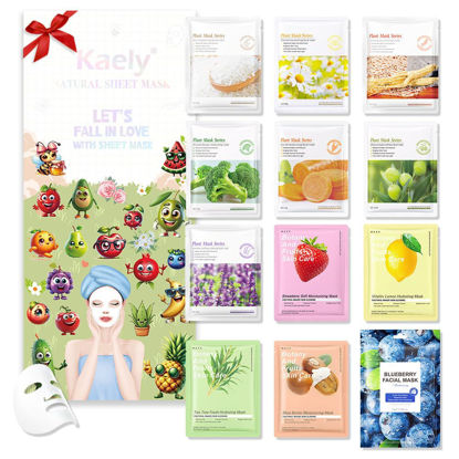 Picture of Kaely 12 Pack Variety Sheet Masks, Spa Party Face Masks for Kids Teens Skin Care, Facial Mask Skincare Set, Moisturize Brighten Nourish for All Skin Types, Birthday Gifts for Women Men Girls, Set03