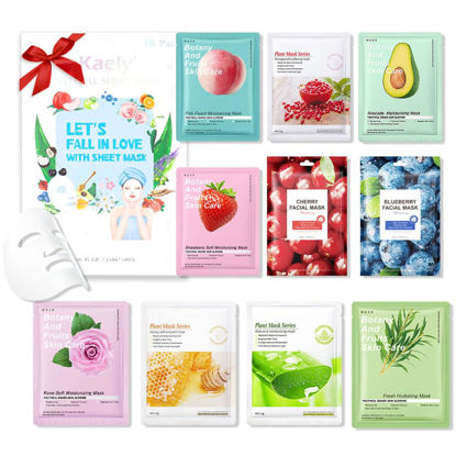 Picture of Kaely 10 Pack Variety Sheet Masks,Spa Party Face Masks for Kids Skin Care,Facial Mask Skincare Set Korean,Moisturize,Brighten,Nourish for All Skin Types,Birthday Gifts for Women Men Girls,Set02