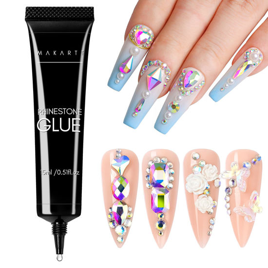 Picture of Makartt Nail Rhinestone Glue 15ml, Super Strong Gel Adhesive for 3D Nail Art, Crystals, Beads, Gems, and Diamonds, UV/LED Cured, Ideal for Valentine's Day & Gift