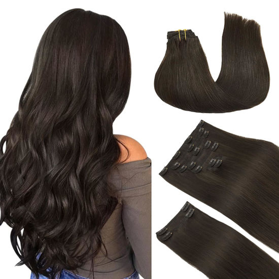 Picture of DOORES Clip in Hair Extensions Real Human Hair, Dark Brown 150g 9pcs 20 Inch, Clip in Human Hair Extensions Real Natural Hair Extensions Extensions for Women Clip in Thick Silky Straight Extensions