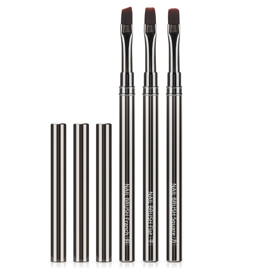 Picture of JASSINS Nail Art Clean Up Brushes, 3 Pcs Flat/Oval/Fine Angled Gel Nail Brushes,For Nail Art Design Painting DIY and Cleaning Polish Mistake on the Cuticles (Copper)