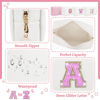 Picture of Personalized Initial Letter Makeup Bag, Preppy Glitter Letter Patch Cosmetic Pouch Zipper,PU Waterproof Travel Toiletry Bag Cute Makeup Organizer Monogrammed Make Up Bag,Gift for Women Girls(Letter A)