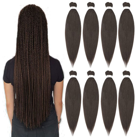Picture of Braiding Hair Pre Stretched 20''-8 Packs Synthetic Braiding Hair Crochet Braids Braiding Hair Hot Water Setting Professional Soft Yaki Straight Texture (20inch,#4)