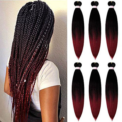 Picture of AIDUSA Pre Stretched Braiding Hair 6 Packs Braid Professional Synthetic Braiding Hair Black to BUG Red Ombre Braiding Hair Extension Twist 24 Inches (1B/BUG)