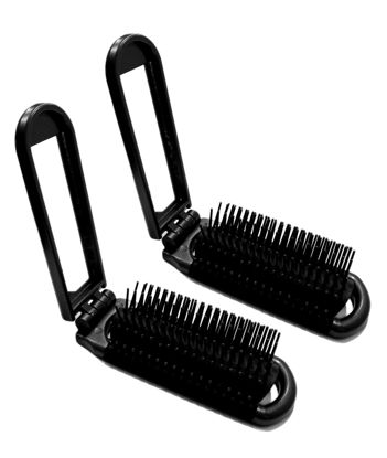 Picture of ALAZCO Folding Hair Brush With Mirror Compact Pocket Size Travel Car Gym Bag Purse Locker Swimming Camping Sleepover Gift and more (2 Black)