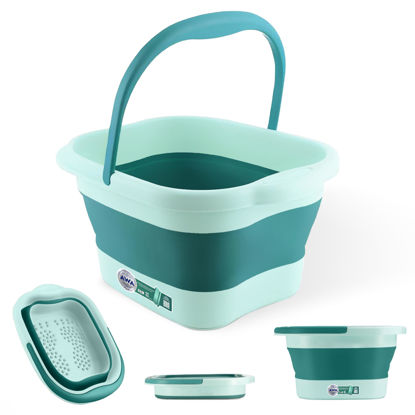 Picture of AWA Foot Soaking Tub, Collapsible Foot Bath Soak Tub for Soaking Feet, Pedicure Bowl, Plastic Feet Soaking Tub with Acupressure Massage Points, Foldable Laundry Basket (Teal Foot Tub)