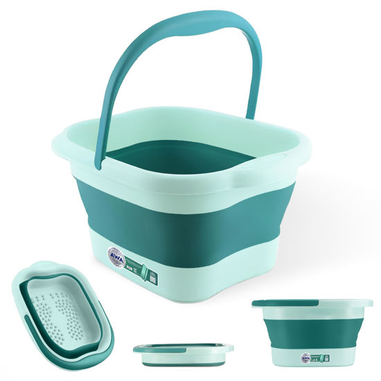 Picture of AWA Foot Soaking Tub, Collapsible Foot Bath Soak Tub for Soaking Feet, Pedicure Bowl, Plastic Feet Soaking Tub with Acupressure Massage Points, Foldable Laundry Basket (Teal Foot Tub)