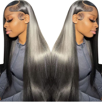 Picture of Straight Lace Front Wigs Human Hair 13x4 HD Transparent Lace Front Human Hair Wigs for Black Women Glueless Brazilian Virgin Hair Lace Frontal Wig 180% Density Pre Plucked with Baby Hair Hairline