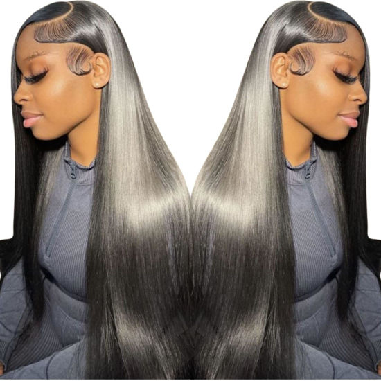 Picture of Straight Lace Front Wigs Human Hair 13x4 HD Transparent Lace Front Human Hair Wigs for Black Women Glueless Brazilian Virgin Hair Lace Frontal Wig 180% Density Pre Plucked with Baby Hair Hairline
