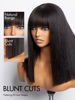Picture of LUVME HAIR 14 Inch Light Yaki Straight Bob Wig with Bangs Human Hair Realistic HD Lace Short Black Bob Wigs, Ready to Go Blunt Cut Bob Wig Glueless 180 Density