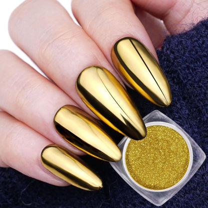 Picture of PrettyDiva Gold Chrome Nail Powder, Gold Chrome Powder Gold Nail Powder for Nails Mirror Nail Chrome Powders Nail Art Gold Chrome Powder Gold Nail Metallic Powder Decoration for DIY Nail Art, Craft