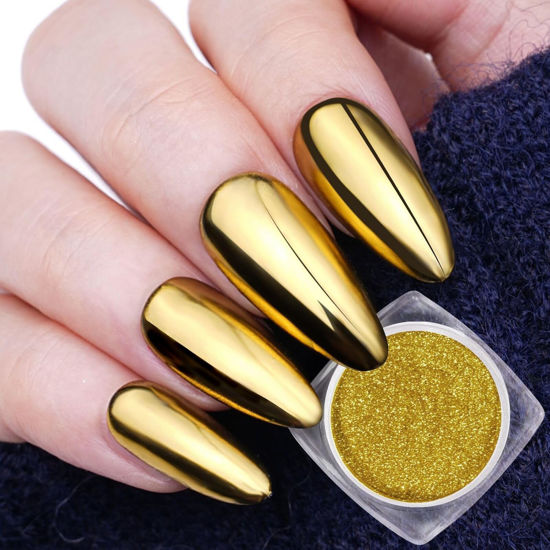 Picture of PrettyDiva Gold Chrome Nail Powder, Gold Chrome Powder Gold Nail Powder for Nails Mirror Nail Chrome Powders Nail Art Gold Chrome Powder Gold Nail Metallic Powder Decoration for DIY Nail Art, Craft