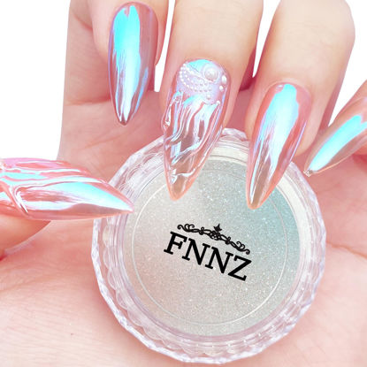 Picture of FNNZ Unicorn Chrome Nail Powder, Aurora Unichrome Mermaid Aurora Nail Powder Pigment Pearlescent Nail Art Glitter Decoration for Home DIY Nail Salon Manicure - Glacier Ocean