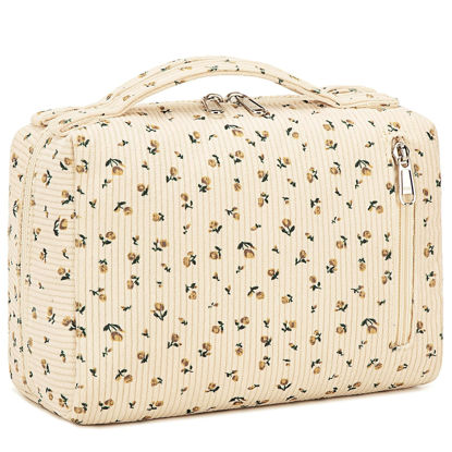 Picture of Bluboon Makeup Bag Zipper Pouch Travel Portable Cosmetic Bag Organizer for Women and Girls(Corduroy Yellow Floret)