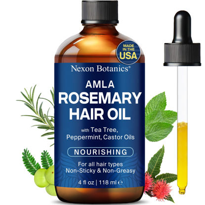 Picture of Amla Rosemary Hair Oil 4 fl Oz - Nourishing Rosemary Oil for Hair Growth - Mint, Castor, Tea Tree - Hair Growth Oil for Damaged Hair, Curly Hair, Frizzy Hair, Dry Scalp - Men, Women - Nexon Botanics