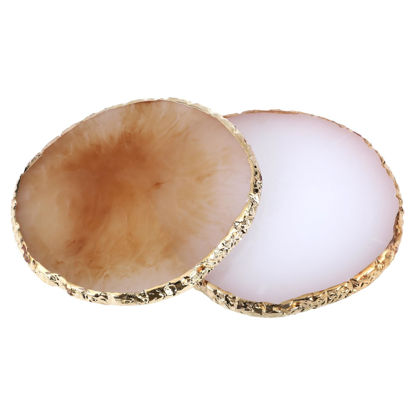 Picture of 2 Pcs Resin Nail Art Palette, Nail Art Painting Mixed Color Palettes Gold Edge Nail Holder Nail Art Display Board (Coffee, White)