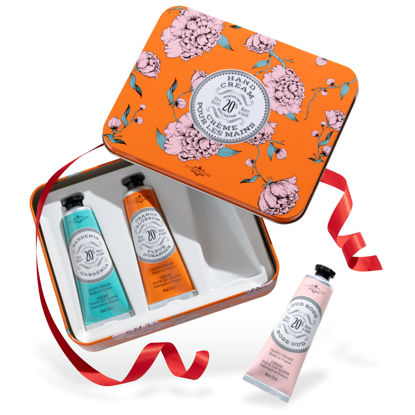 Picture of La Chatelaine Hand Cream Trio Tin, Gifts for Mom, Natural Hand Lotion Gift Set, Made in France with 20% Organic Shea Butter, Nourishing & Moisturizing (Gardenia, Orange Blossom, Oud Rose) 3 x 1 fl. oz