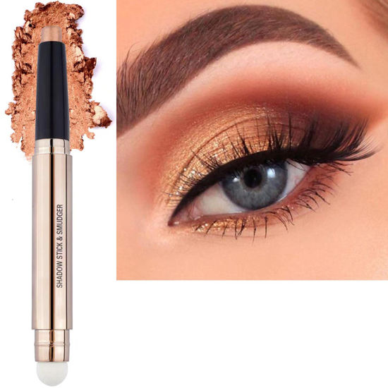 Picture of SAUBZEAN Champagne Eyeshadow Stick Makeup, Highlighter Matte Cream Eye Shadow Pencil, Waterproof Hypoallergenic Long Lasting Crayon, Glitter Primer Palette Shimmer Eyeliner Pen wiht Soft Brush