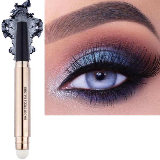 Picture of SAUBZEAN Silver Gray Eyeshadow Stick Makeup, Highlighter Matte Cream Eye Shadow Pencil, Waterproof Hypoallergenic Long Lasting Crayon, Glitter Primer Palette Shimmer Eyeliner Pen wiht Soft Brush