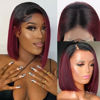 Picture of Flady 1B 99j Bob Wig Human Hair 13x4 HD Frontal Lace Wig 150% Density 1B Burgundy Lace Front Wigs Human Hair Pre Plucked Red Frontal Bob wig Short Straight Bob Wigs for Black Women 10 inch