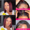 Picture of Flady 1B 99j Bob Wig Human Hair 13x4 HD Frontal Lace Wig 150% Density 1B Burgundy Lace Front Wigs Human Hair Pre Plucked Red Frontal Bob wig Short Straight Bob Wigs for Black Women 10 inch
