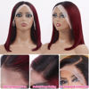 Picture of Flady 1B 99j Bob Wig Human Hair 13x4 HD Frontal Lace Wig 150% Density 1B Burgundy Lace Front Wigs Human Hair Pre Plucked Red Frontal Bob wig Short Straight Bob Wigs for Black Women 10 inch