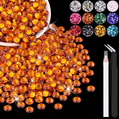 Picture of 1200PCS 6mm Resin Rhinestones in Bulk (Orange), Bedazzling Flatback Crystals for Crafts DIY Nail Decoration, Gems Charms for Tumbler Shoes Clothing Fabric with Pickup Pen and Tweezers