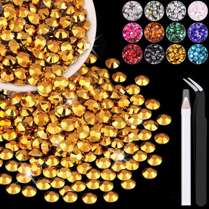 Picture of 2500PCS 5mm Resin Rhinestones in Bulk (Gold), Bedazzling Flatback Crystals for Crafts DIY Nail Decoration, Gems Charms for Tumbler Shoes Clothing Fabric with Pickup Pen and Tweezers