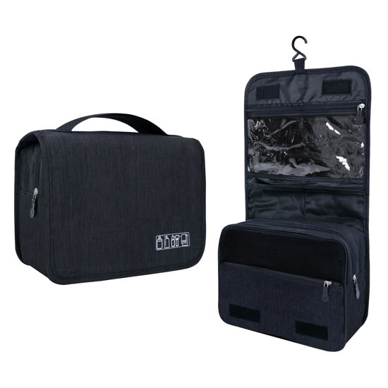 Picture of Lcsmaokin Large Capacity Toiletry Bag Travel Bag with Hanging Hook for Men and Women Waterproof Travel Cosmetic Bag Bathroom Storage Bag for Brushes Set,Full-Sized Shampoo,Toiletries,Accessories-Black
