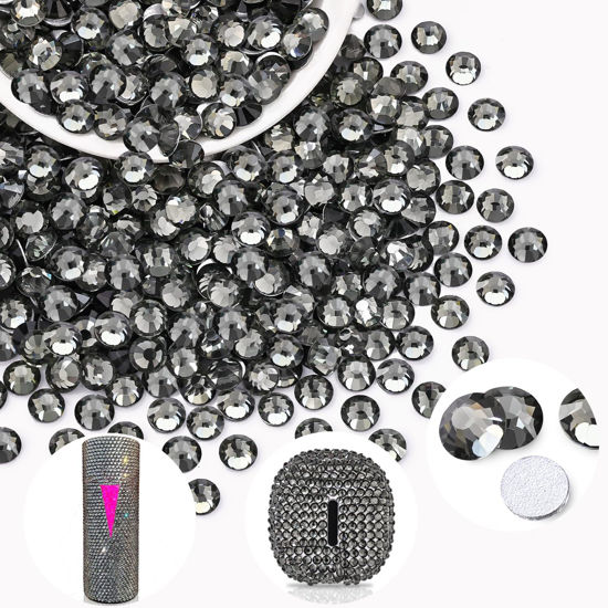 Picture of 400PCS SS30/6mm Crystal Rhinestones (Black Diamond), Bedazzling Flatback Glass Rhinestones for Crafting DIY Nail Art Makeup Decoration, Gems Diomand Charms for Tumbler Shoes Clothing Mug