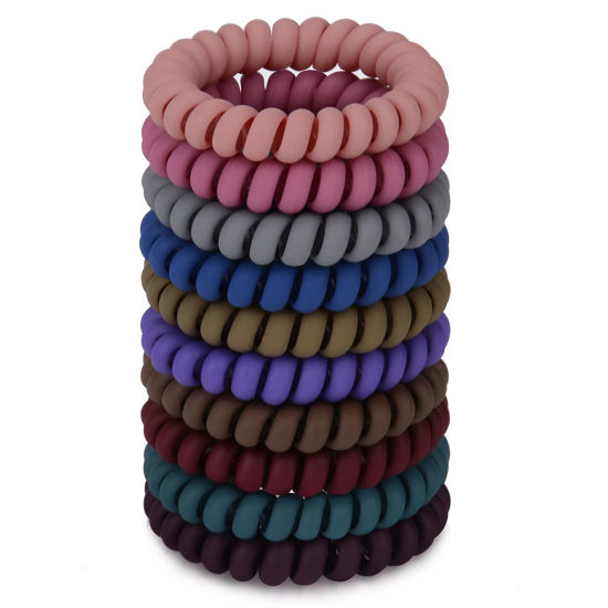 Picture of JessLab Spiral Hair Ties, 10 Pcs Traceless Phone Cord Hair Ties Spiral Bracelet Plastic Coil Hair Ties Ponytail Holders No-Damage Hair Accessory for Girls Women Ladies, Color Assorted, Set 6