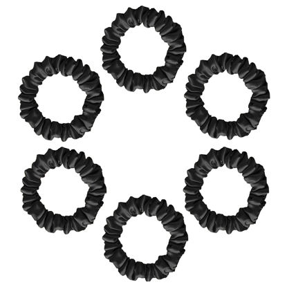 Picture of Silvr Bear Luxury Satin Skinny Scrunchies, 6 Count - Black Skinny, Hair Ties for Women, Girls and Men, Softer than Silk Scrunchies, Hair Accessories for All Hair Types