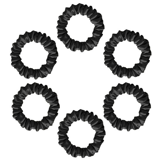Picture of Silvr Bear Luxury Satin Skinny Scrunchies, 6 Count - Black Skinny, Hair Ties for Women, Girls and Men, Softer than Silk Scrunchies, Hair Accessories for All Hair Types