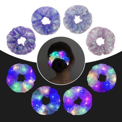 Picture of 4Pcs Light Up Scrunchies Hair Tie, Purple LED Scrunchy Hair Elastic for Women & Girls, Glow in the Dark Party Supplies Party Favor Festival Rave Accessories for Neon Glow Party