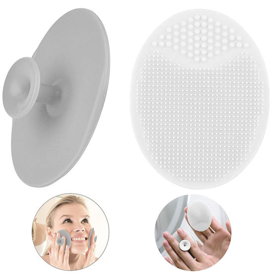 Picture of Silicone Face Scrubbers Exfoliator Brush-Facial Cleansing Brush Blackhead Scrubber Exfoliating Brush-Facial Cleansing Pads Precision Pore Cleansing Pad Acne Removing Face Brush-2 Pack, Grey and White