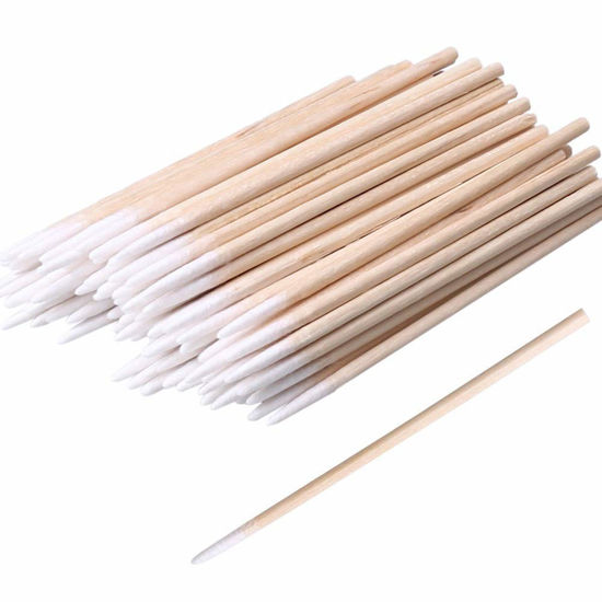 Picture of RIKWOG 1200PCS Pointed Cotton Swabs, 4 inch Precision Microblading Cotton Swab Cotton Sticks Applicator for Eyebrow Tattoo Beauty Make-up Nail Clean, Wood Handle Pointed Tip Head…