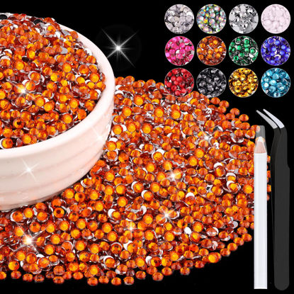 Picture of 8000PCS 3mm Resin Rhinestones Bulk for Crafting (Orange), Flatback Bedazzling Crystals for Crafts DIY Nail Decoration, Gems Charms for Tumbler Shoes Clothing Fabric with Pickup Pen and Tweezers