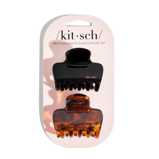 Picture of Kitsch Medium Claw Clips for Women - Strong Hold & Stylish Glossy Puffy Design Hair Accessories | Ideal for Girls and Women with Thick & Thin Hair, Half-Up or Full Updos - 2pc Set, Black & Tort