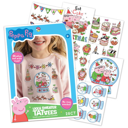 Picture of Savvi - Peppa Pig Ugly Sweater Kit, 28 Fabric Temporary Tattoos: Gifts for Kids Ages 6+, Holiday Tattoo, Made in the USA [6 Sheets, 28 Count]