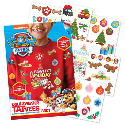 Picture of Savvi - Paw Patrol Ugly Sweater Kit, 33 Fabric Temporary Tattoos: Gifts for Kids Ages 6+, Holiday Tattoo, Made in the USA [6 Sheets, 33 Count]