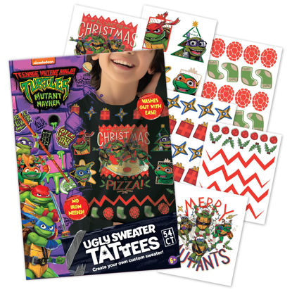 Picture of Savvi - TMNT Ugly Sweater Fabric Kit, 54 Temporary Tattoos: Gifts for Kids Ages 6+, Holiday Tattoo, Made in the USA [6 Sheets, 54 Count]