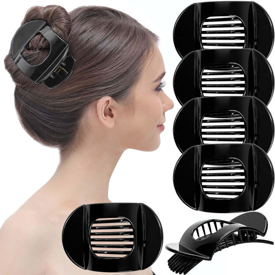 Picture of RC ROCHE ORNAMENT 6 Pcs Womens Square Strong Grip Secure Hold Inner Teeth Styling Plastic Comfortable Curve No Slip Beauty Accessory Girls Ladies Claw Clamp Clip, Large Black