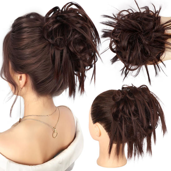 Picture of HMD Tousled Updo Messy Bun Hairpiece Hair Extension Ponytail with Elastic Rubber Band Updo Ponytail Hairpiece Synthetic Hair Extensions Scrunchies Ponytail Hairpieces for Women(33A)