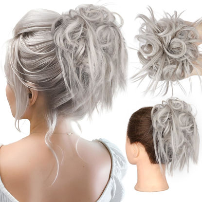 Picture of HMD Tousled Updo Messy Bun Hairpiece Hair Extension Ponytail with Elastic Rubber Band Updo Ponytail Hairpiece Synthetic Hair Extensions Scrunchies Ponytail Hairpieces for Women
